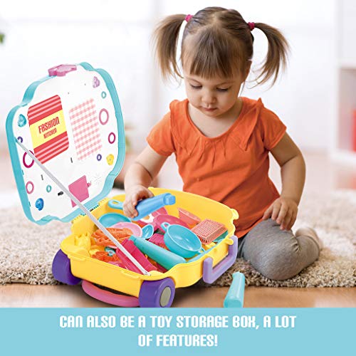 Bravetoshop 3-in-1 Chef Role Toys Pretend Play Kitchen Set with Workbench&Pull Bar Box&Backpack - Thumbnail 2