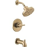 Delta Nicoli 14 Series H2Okinetic Bathtub and Shower Faucet Set, Brushed Gold Shower Head and Handle Set, Valve Trim Kit, Champagne Bronze 144749-CZ (Valve Included)