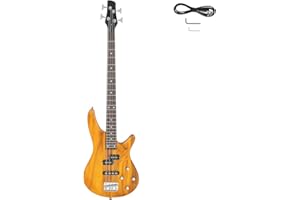 VOLOWOO IB Bass,Electric Bass Guitar Beginner Kit 4 String Exquisite Basswood Bass with Power Line and Wrench Tool for Starter (Yellow)