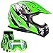 Typhoon Youth Kids Offroad Gear Combo Helmet Gloves Goggles DOT Motocross ATV Dirt Bike MX Motorcycle Green (Medium)