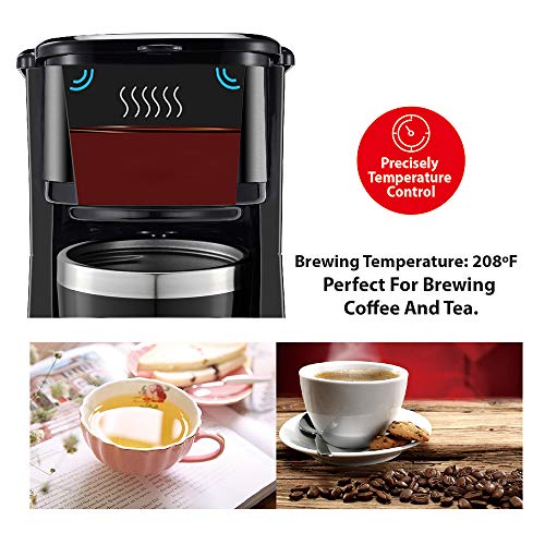 wirsh Single Serve Coffee Maker- Small Coffee Maker with Programmable Timer and LCD display, Single Cup Coffee Maker with 14 oz.Travel Mug and Reusable Coffee Filter,NON-POD Coffee Maker,Black