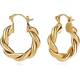 LILIE&WHITE Twisited Gold Chunky Hoop Earrings For Women 14K Gold Plated High Polished Lightweight Hoops Fashion Jewelry…