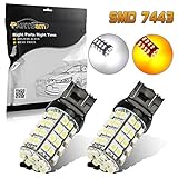 Partsam 2PCS 7440 7440NA 7443 7444NA 7505 992 W21W T20 White/Amber Switchback Dual Color High brightness 60-3528-Epistar-Dual Chip-SMD LED Car Turn Signal Light Bulbs