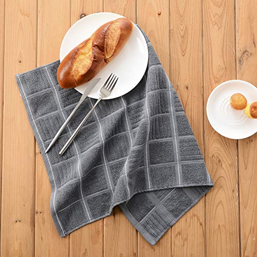 Anyi Kitchen Dish Towels Heavy Duty Absorbent Dish Clothes with Hanging Loop 100% Cotton Tea Bar Towels (16x26, Set of 3, Grey) - Thumbnail 5