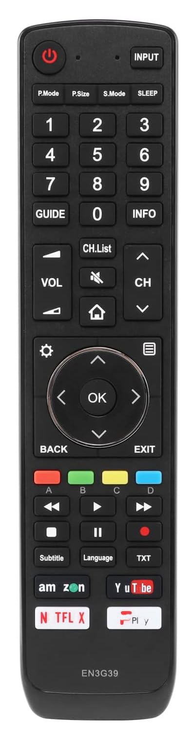 EN3G39 Universal Remote Control Compatible for Hisense H55U7AUK A6250 H55A6250UK AE6100 H50AE6100UK H58AE6100UK EN3B39 EN3N39H TV