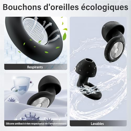 2026 45dB Noise Reducing Earplugs Silicone Earplug Plug Plug Reusable and Comfortable for Sleeping, Travel, Focus, 4 Sizes (XS/S/M/L) – Black