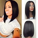 Vanessa Queen Short Cut Bob Wigs For Black Women Silky Straight Synthetic Lace Front Wig 12Inch