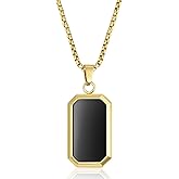 Phyonio 14K Gold Plated Necklace Black Onyx/Opal/Turquoise/Malachite/Lapis Lazuli/Tigers Eye Necklace for Men Women Stainless Steel Square/Rectangle Pendant Necklaces with Box Chain