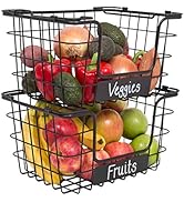 BirdRock Home Stacking Wire Market Baskets with Chalk Label - Set of 2 - Fruit Vegetable Produce ...