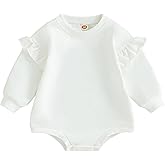 Lamuusaa Newborn Baby Girl Clothes Long Sleeve Romper Crewneck Sweatshirt Oversized Ruffle Shirts Bodysuit Fall Clothes 0-18M