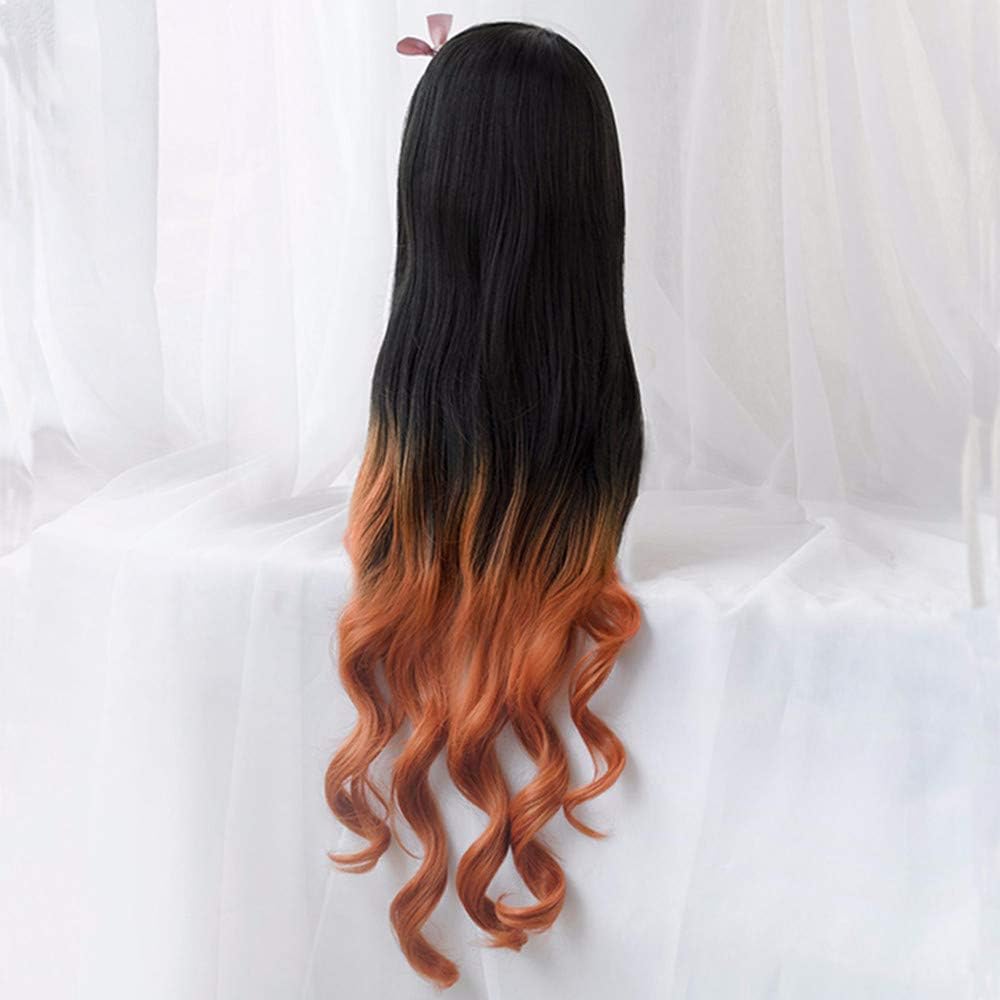 Topcosplay Cosplay Wigs Black Orange Wig Long Halloween Costume Wigs, Kamado Nezuko - Image 3