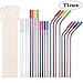 Metal Straws Stainless Steel Straws 16 Pcs 10.5 8.5 Reusable Drinking Straws for 20 24 30 Oz Yeti Tumblers with 16 Food Grade Silicone Tips 4 Cleaning Brush 1 Case(Color:Rainbow Rose Gold)