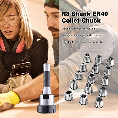 Homgrace 15 Pcs Collet Set R8 Shank ER40 Collet Chuck Holder Spring Collet Set for CNC Engraving Machine & Milling Lathe Tool (15 pieces grey-black)
