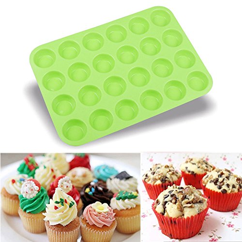 Cupcake Decorating Tools,Gillberry Mini Muffin Silicone Soap Cookies Cupcake Bakeware Pan Tray Mould-24 Cavity (Green)