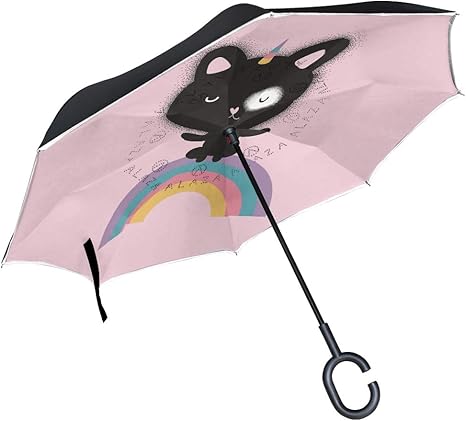 Amazon Co Jp Kaaridream 逆さ傘 長傘 逆折り式傘 手離れc型手元 日傘 晴雨兼用 Uvカット レディース メンズ 車用 黒猫 猫柄 ねこ 虹 アニマル 動物柄 ピンク かわいい 可愛い 雨傘 自立傘 ゴルフ用傘 紳士傘 耐風 遮光断熱 大きめ 軽量 ホーム キッチン