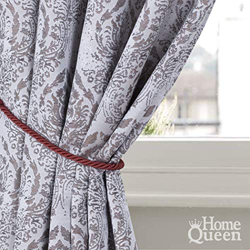 Home Queen Rope Tie Backs for Window Curtain with 4 Hooks, Hand Knitting Buckle Cord Drapery Holdbacks, 4 Pieces, Burgundy - Thumbnail 4
