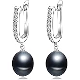 Grey Black Freshwater Dangling Pearl Earrings for Women,Real 925 Silver Drop Pearl Earrings Mother's Gift