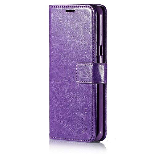 Samsung Galaxy S8 Plus Case, HLCT PU Leather Case, with Soft TPU Protective Bumper, Built-in Kickstand, Cash and Card Pockets (Purple)