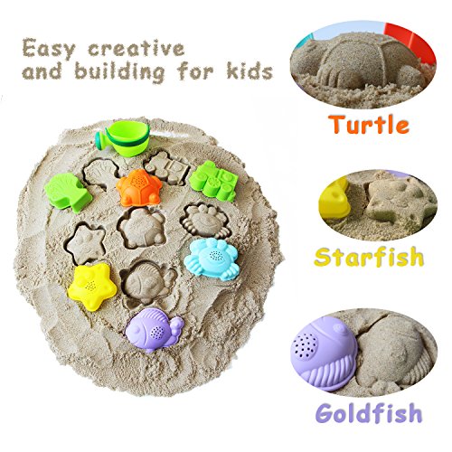 MEIGO Beach Sand Toys - Toddler Outdoor Pool Bath Play Set Soft Plastic Sandbox Toys with Models and Molds Bucket Shovel Rake Mesh Bag for Baby Kids (18pcs)