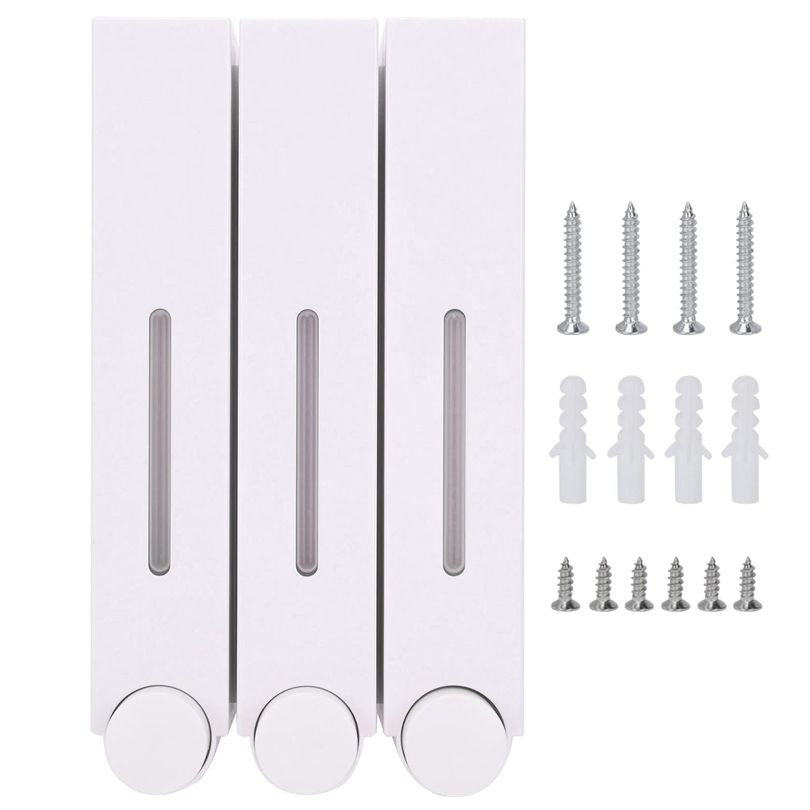 Wall Mounted Shower Dispenser 3-Chamber Liquid Soap Dispenser for Bathroom & Kitchen ABS Black Soap Holder with Press Mechanism, 420ml x 3 Capacity, 28x15.3x9cm