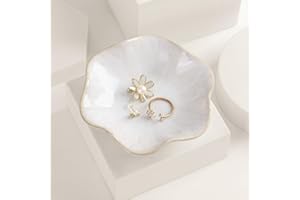 White Ceramic Jewelry Dish, Lotus Leaf-Shaped Trinket Tray and Ring Holder, Decorative Key Bowl, Elegant Home Decor Accent Pi