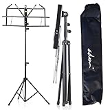 ADM Folding Adjustable Music Stand with Carrying Bag, Portable Metal Holder for Sheet Music, Black