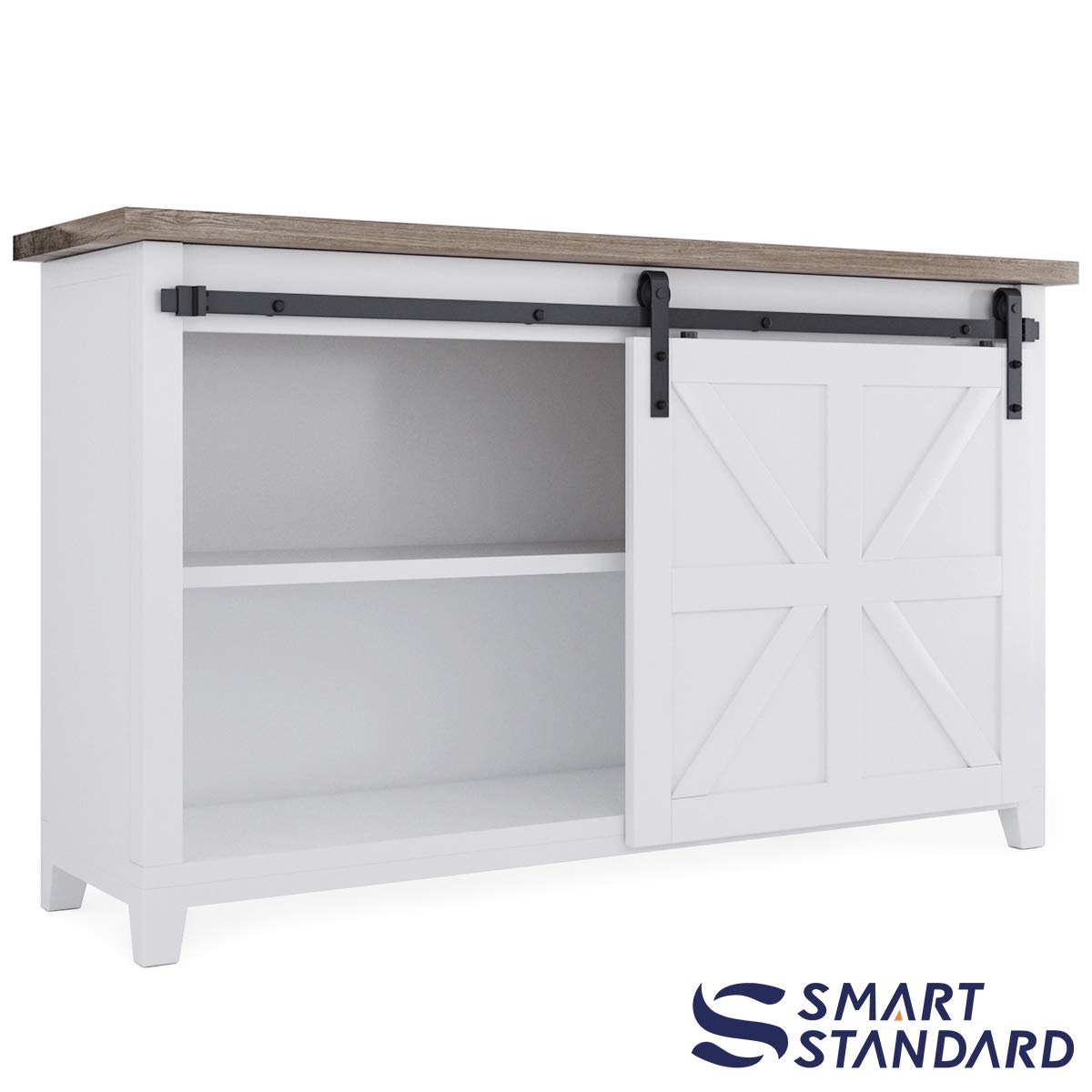 Black Smartstandard 5ft Mini Sliding Barn Door Hardware Kit J Shape Hanger One Piece Track Rail Easy To Install Nocabinet For For Cabinet Tv Stand Closet Fit 30 Wide Single Doorpanel Sliding Door