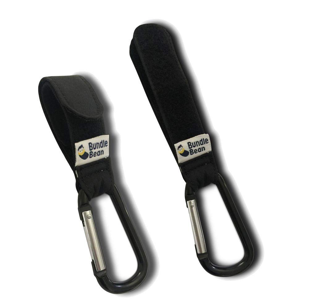 BundleBean - Buggy Clips (Pair): Clips Your Shopping, Handbag and Changing Bag to Your Pushchair, Stroller, Wheelchair or Walker. Universal fit, Black Hook & Loop Straps