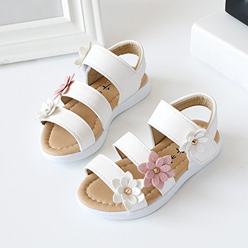 Summer Kids Children Sandals Fashion Big Flower Girls Non-Slip Flat Princess Shoes First Walker Shoes by Dainzuy White