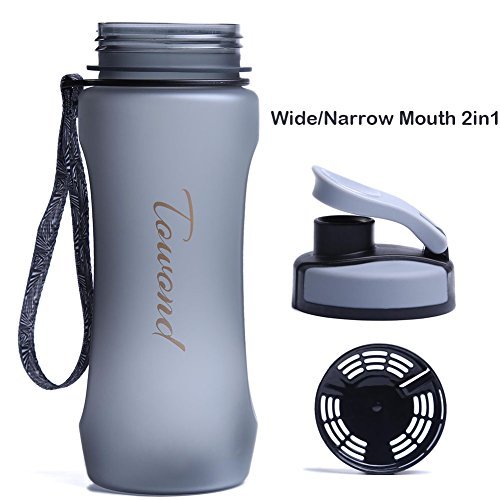 1L Large BPA Free Water Bottle for Sports Outdoor, Leak Proof Flip Top (Narrow/Wide Mouth 2 in 1) (Gray,600ml, .6L)