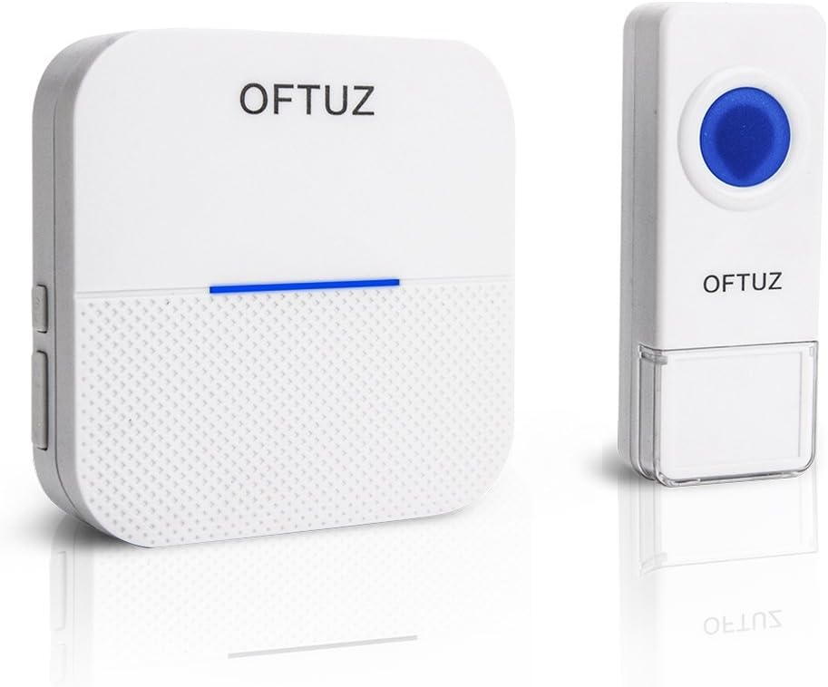 OFTUZ Wireless Doorbell Kit with 1 Push Button (Battery Included) & 1 Plug-in Receiver No Battery Required,4-Level Volume,LED Flash,52 Tune Waterproof Chime Operating at 1000ft for Home Office