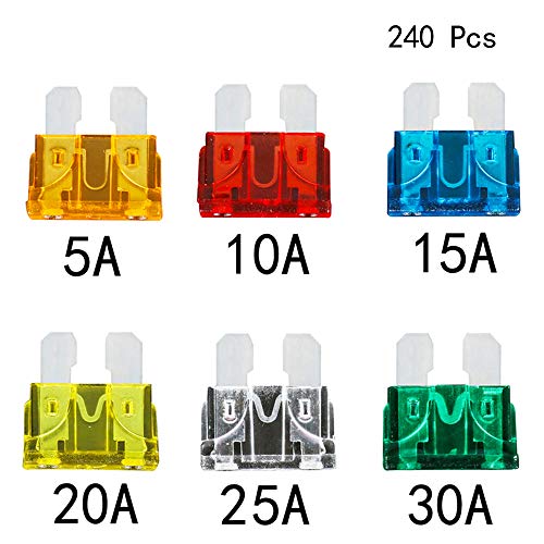 Assorted Auto Car Truck Standard Size Blade Fuse Set, Automotive ATC/ATO Maxi Fuse Replacement Assortment 5A / 10A / 15A / 20A / 25A / 30A Fuse Kit (240 Pieces)