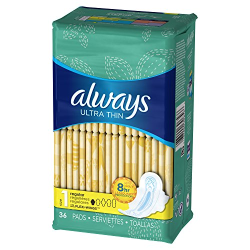 Always Ultra Thin Size 1 Feminine Pads with Wings, 36 Count - Pack of 2 (72 Total Count)