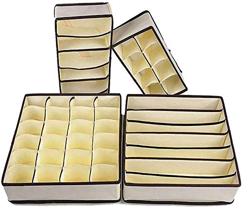 Auoinge Drawer Organiser Divider, Foldable Sock Underwear Drawer Organiser Storage Box for Wardrobe Closet, Dustproof, Odorless Bedroom Knicker Compartments