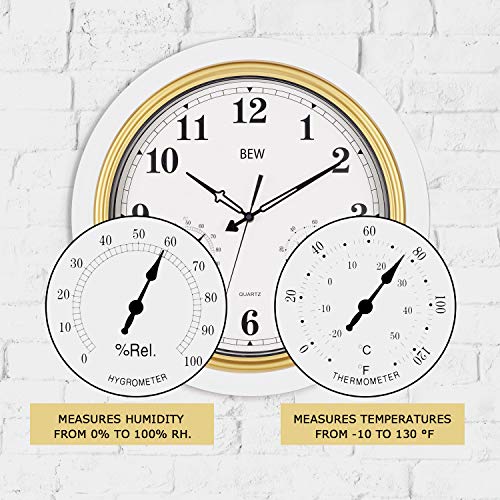 BEW Large Outdoor Clock, 18 Inch Thermometer & Hygrometer Combo, Waterproof & Weather Resisitant