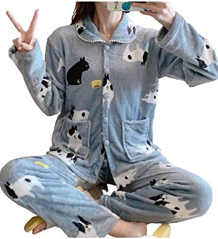 Itiban パジャマ レディース ルームウェア もこもこ 暖かい 可愛い 部屋着 寝間着 ナイトウェア ナイトガウン 上下セット 前開き 衿付き ふんわり 部屋着 冬