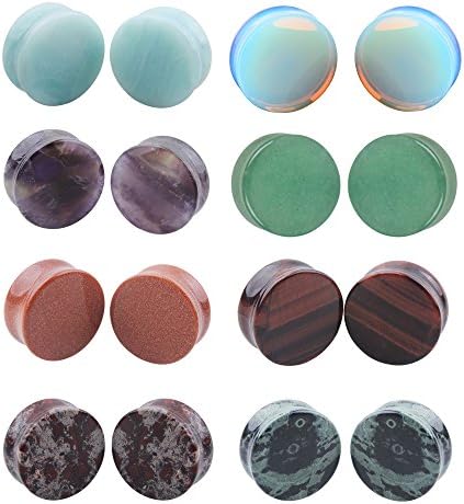 8 Pairs Natural Mixed Stone Ear Plugs Piercing Set Double Flared Saddle Expander Body Jewelry