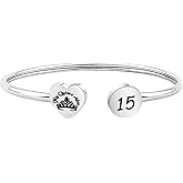 PLITI 15th Birthday Gifts For Daughter Quinceanera Sweet 15 Bangle Mis Quince Anos Latina Spanish Bracelet Crown Themed Jewelry