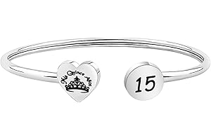 PLITI 15th Birthday Gifts For Daughter Quinceanera Sweet 15 Bangle Mis Quince Anos Latina Spanish Bracelet Crown Themed Jewelry