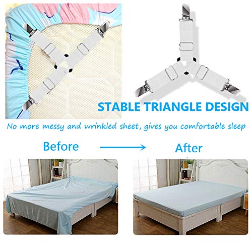 Ultrashang Bed Sheet Straps Fasteners 2Set White Elastic Triangle