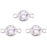 Pandahall 3Pcs Cubic Zirconia Connector Charms Sterling Silver Link Pendants Round Glass Crystal Dangle Connector Charms for Earring Necklace Bracelet Jewelry Making