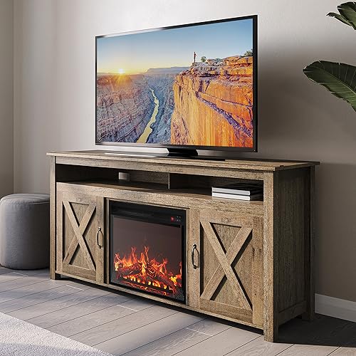 BELLEZE 58" TV Stand with 23" Electric Fireplace, Fireplace TV Stand