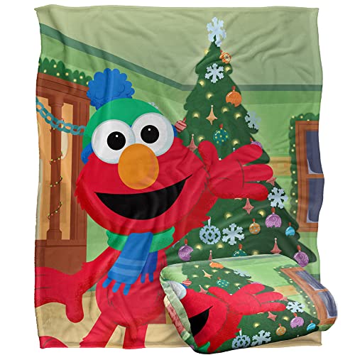Sesame Street Furry Friends Forever Elmo Christmas Tree Silky Touch Super Soft Throw Blanket 152 X 127 cm, White
