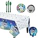 Battle Royal Video Game Birthday Party Supplies Pack For 16 With Plates, Cups, Small Napkins, Paper Tablecover, Swirls, Banner, Cutlery, Candle, Balloons, Add An Age Banner, and Exclusive Pin