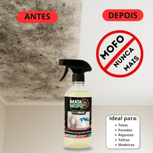 Mata Mofo Eurodecor 1 Litro - Alto Rendimento de 40m² Contra o Mofo e Bolor. Solução Preventiva Pronta para Uso em Pisos, Rejuntes e Paredes. Garanta um Ambiente Limpo e Saudável.