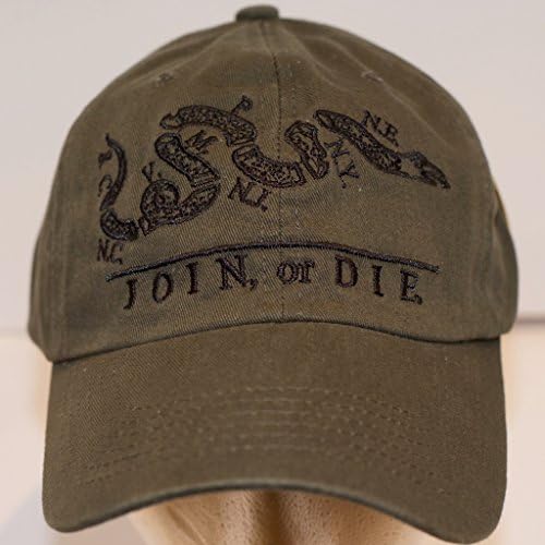 Join Or Die Benjamin Franklin Tea Party Baseball Cap Olive Embroidery
