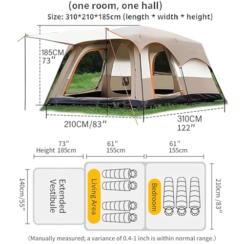 Large Family Standing Upright Camping Tent ，Multi-Room Tent with Screened Porch，Doors and Windows ，Oxford Fabric Waterproof Family Camping Tent for Outdoor,Picnic,Camping