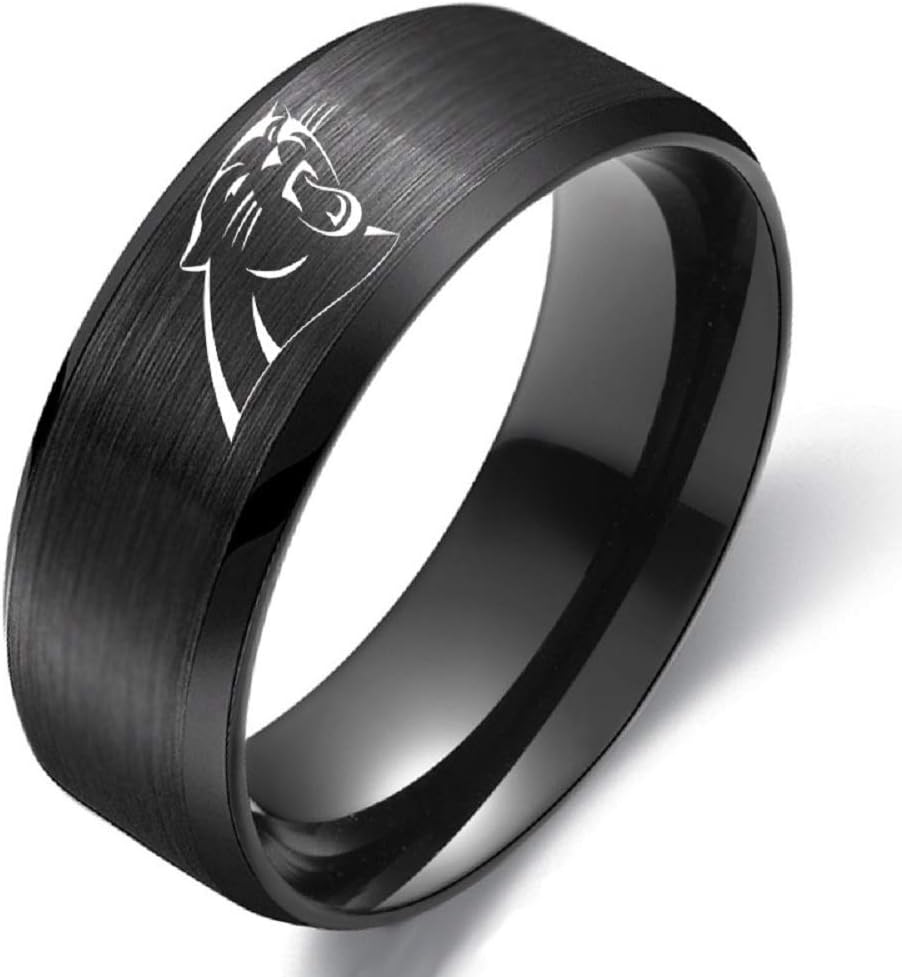 FlyStarJewelry Carolina Panthers Ring Black Titanium Steel Men Football Rings Band Size 6-13