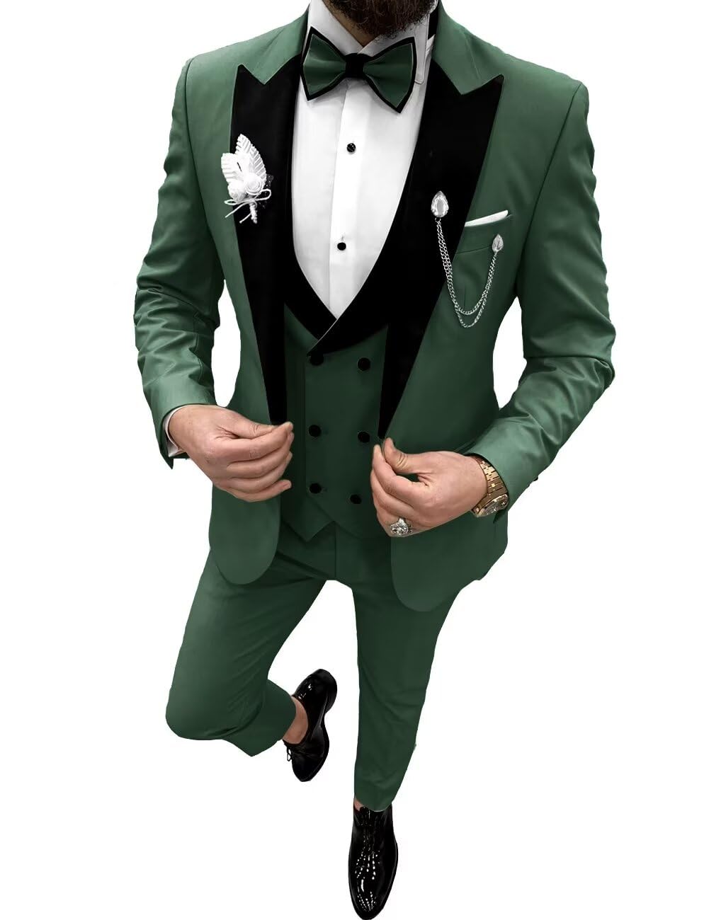 Wangyue Prom Suit Tuxedo Sets 3 Pieces Hunt Green