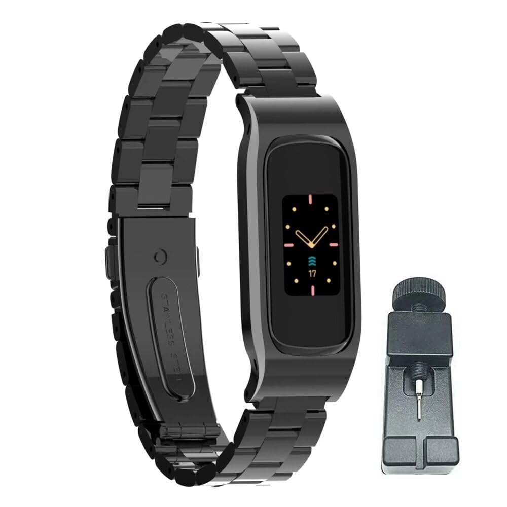 T-BLUER Compatible for Fitbit Luxe Strap Stainless Steel Metal Buckle Bracelet Wrist Strap Sport Wristband Accessories Replacement Strap for Fitbit Luxe Fitness Tracker, Black